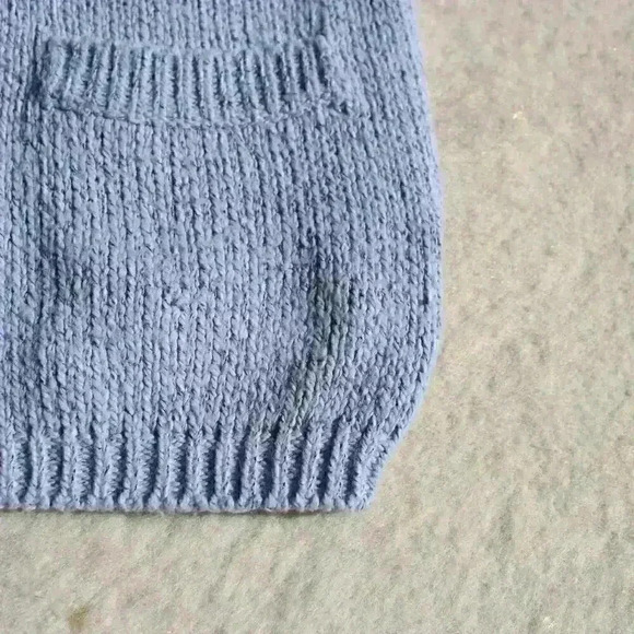 VINTAGE TANGIERS Ski Sweater Boxy Knit Pocket Light Blue Metallic Women Small - Picture 7 of 10